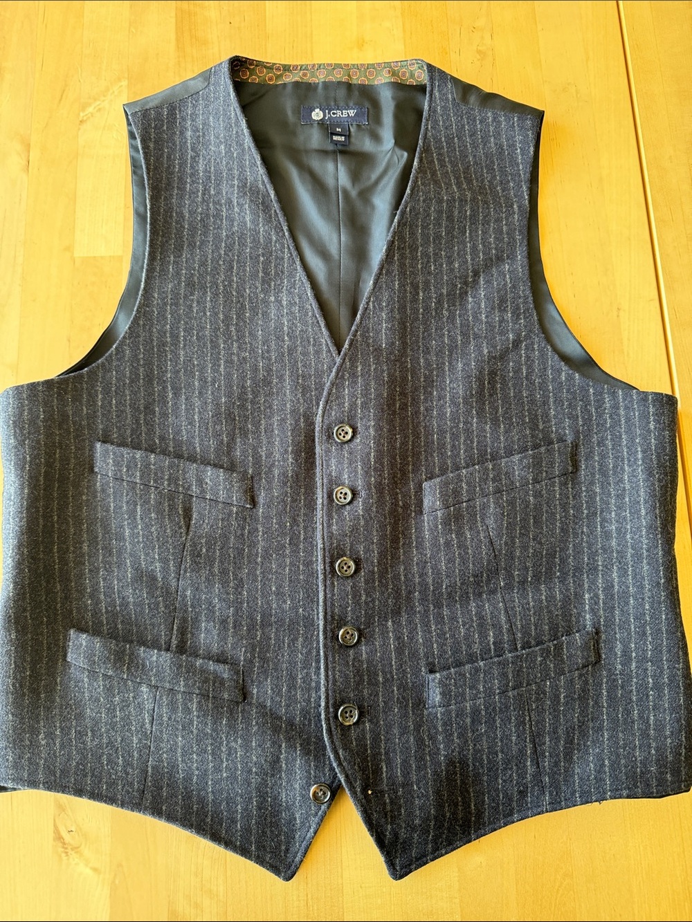 J. Crew Men's Dark Charcoal Pinstripe Wool Vest